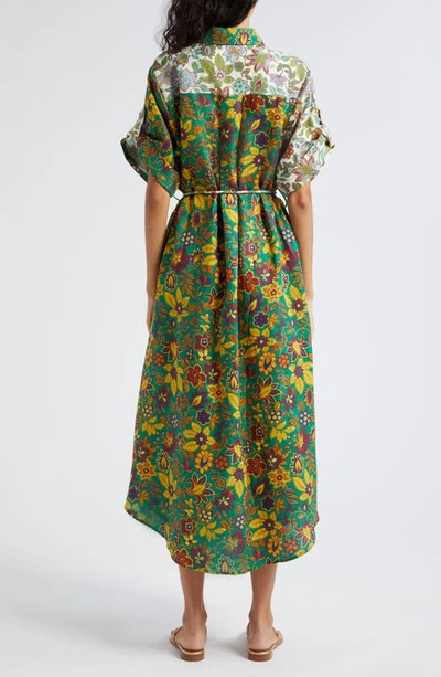 Shop Alemais Isabella Mixed Floral Linen Shirtdress In Green Multi