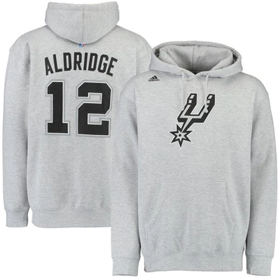Shop Adidas Originals Adidas Lamarcus Aldridge Gray San Antonio Spurs Name & Number Pullover Hoodie