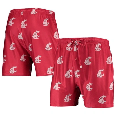Concepts Sport Crimson Washington State Cougars Flagship Allover Print Jam Shorts In Crimson