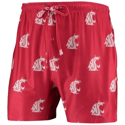 Concepts Sport Crimson Washington State Cougars Flagship Allover Print Jam Shorts In Crimson