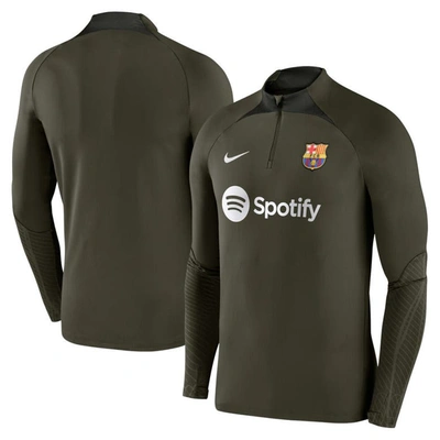 Shop Nike Olive Barcelona Strike Drill 2023/24 Performance Quarter-zip Long Sleeve Top
