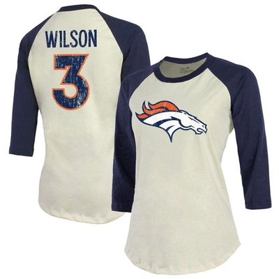 Shop Majestic Threads Russell Wilson Cream/navy Denver Broncos Name & Number Raglan 3/4 Sleeve T-shirt