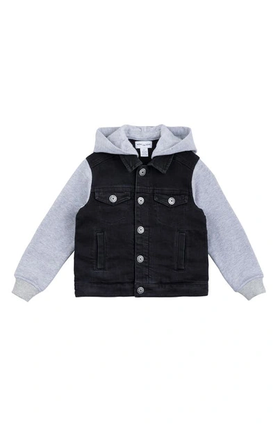 Shop Miles Baby Kids' Mixed Media Hooded Jacket In 956 Black Denim