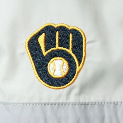 The Wild Collective Navy Milwaukee Brewers Colorblock Track Raglan Full-zip Jacket In Light Blue