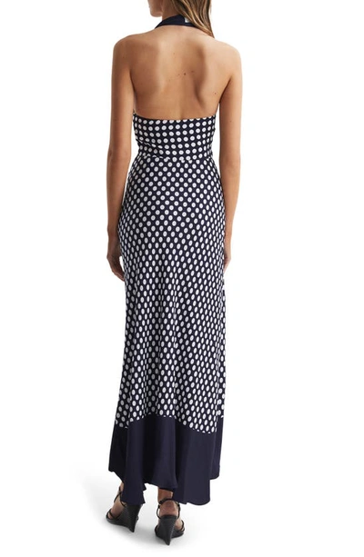Reiss Amelia Twist Front Halter Dress In Navy/ White