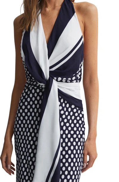 Reiss Amelia Twist Front Halter Dress In Navy/ White