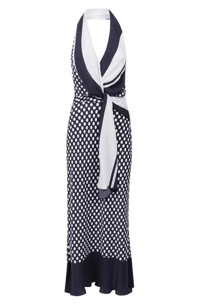 Reiss Amelia Twist Front Halter Dress In Navy/ White