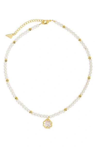 Shop Sterling Forever Selfina Imitation Pearl Choker Necklace In Gold
