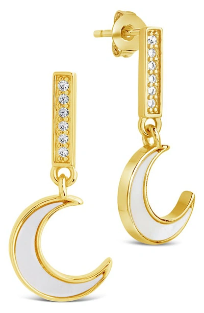 Shop Sterling Forever Valeria Cubic Zirconia & Mother-of-pearl Moon Drop Earrings In Gold