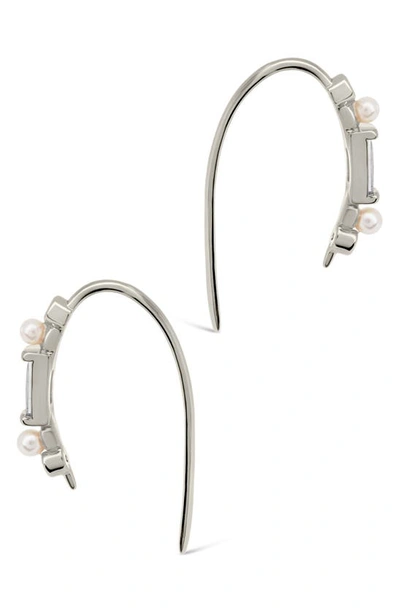 Sterling Forever Nadia Cubic Zirconia & Imitation Pearl Threader Earrings In Silver