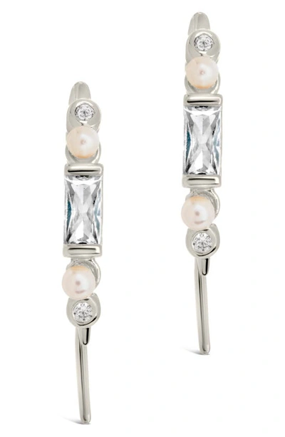 Sterling Forever Nadia Cubic Zirconia & Imitation Pearl Threader Earrings In Silver