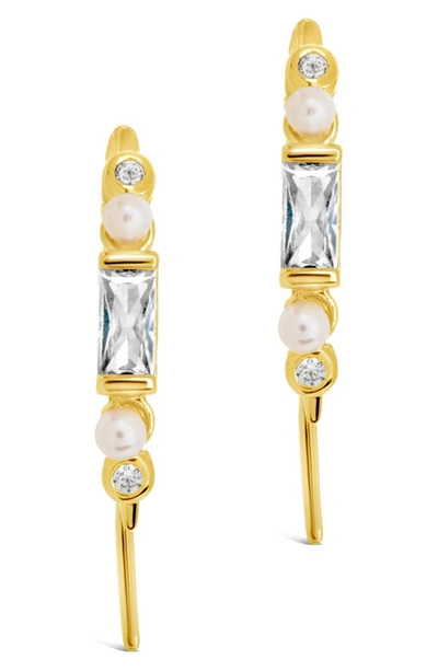 Sterling Forever Nadia Cubic Zirconia & Imitation Pearl Threader Earrings In Gold