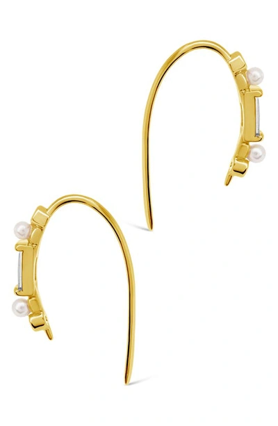 Sterling Forever Nadia Cubic Zirconia & Imitation Pearl Threader Earrings In Gold