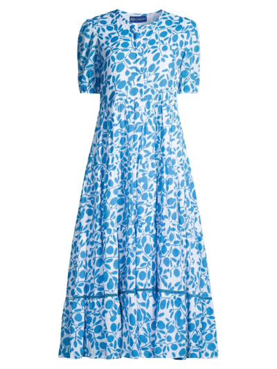 Shop Ro's Garden Women's Daphne Printed Cotton Midi-dress In Blue Okari