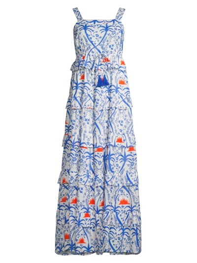 Shop Ro's Garden Women's Ester Tiered Cotton Maxi Dress In Blue Ozzie