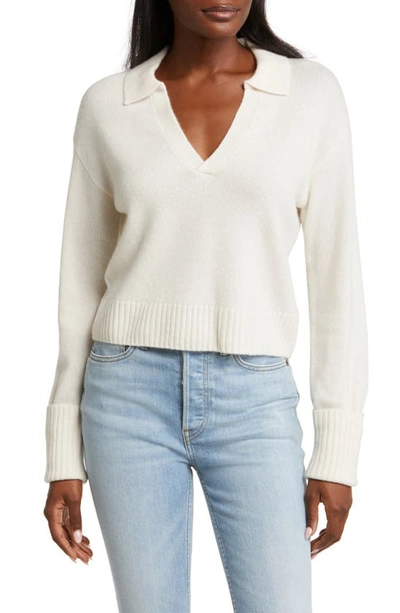 Shop Paige Maxie Johnny Collar Cashmere Sweater In Ivory