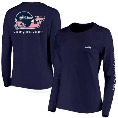 Shop Vineyard Vines College Navy Seattle Seahawks Helmet Long Sleeve T-shirt