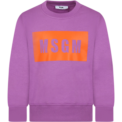 Shop Msgm Fuchsia Sweatshirt For Kids With Logo