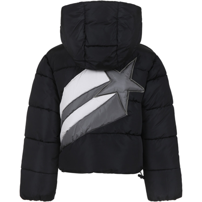 Shop Msgm Black Down Jacket For Girl With Logo And Star