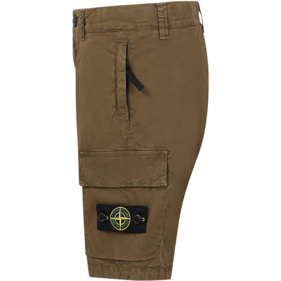 Shop Stone Island Junior Green Shorts For Boy With Iconic Compass