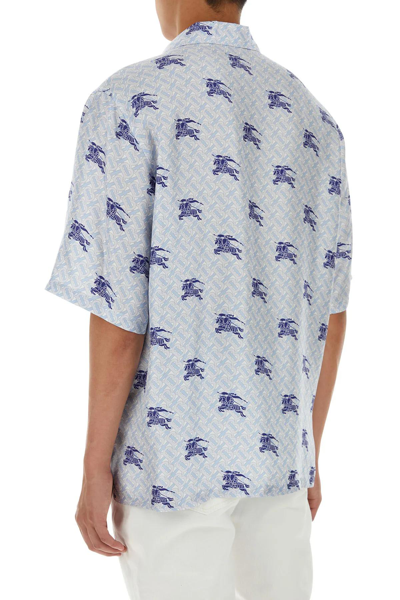 Shop Burberry Printed Satin Pyjama Shirt In Blue