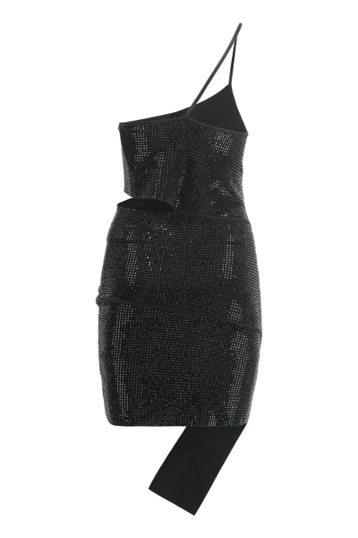 Shop Andreädamo Rhinestone Mini Dress In Black
