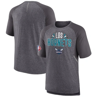 Shop Fanatics Branded Heathered Gray Charlotte Hornets 2022 Noches Ene-be-a Core Shooting Raglan T-shirt In Heather Gray