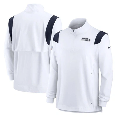 Shop Nike White Seattle Seahawks Sideline Coaches Chevron Lockup Quarter-zip Top