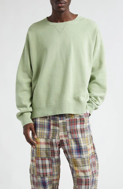Shop Visvim Amplus Cotton Blend Fleece Sweatshirt In Light Green