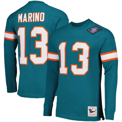 Shop Mitchell & Ness Dan Marino Aqua Miami Dolphins Throwback Retired Player Name & Number Long Sleeve To