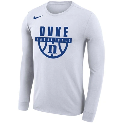 Shop Nike White Duke Blue Devils Basketball Drop Legend Long Sleeve Performance T-shirt