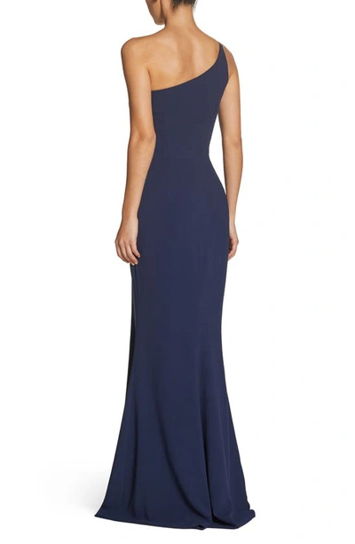 Shop Dress The Population Amy One-shoulder Crepe Gown In Navy