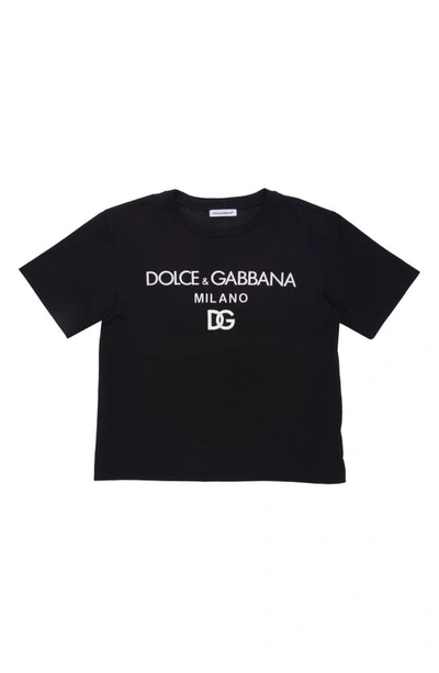 Shop Dolce & Gabbana Kids' Logo Cotton T-shirt In Black