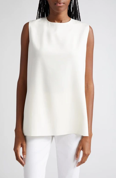 Shop Lafayette 148 Adela Sleeveless Stretch Silk Blouse In Cloud