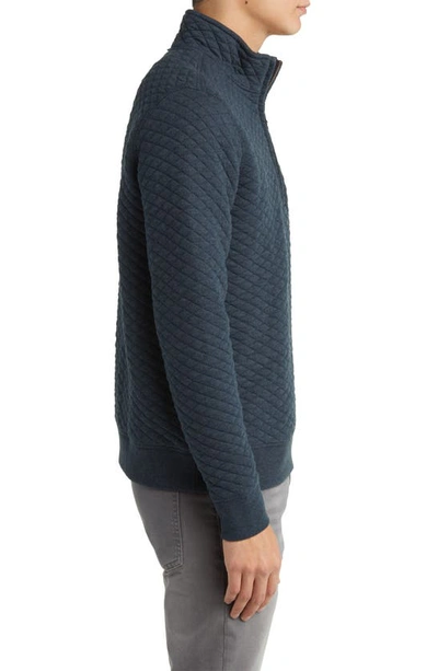 Billy Reid Diamond Quilt Half Zip Sweatshirt In Carbon Blue In Blue