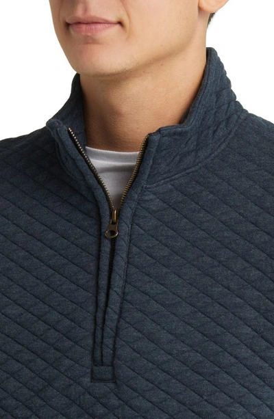 Billy Reid Diamond Quilt Half Zip Sweatshirt In Carbon Blue In Blue