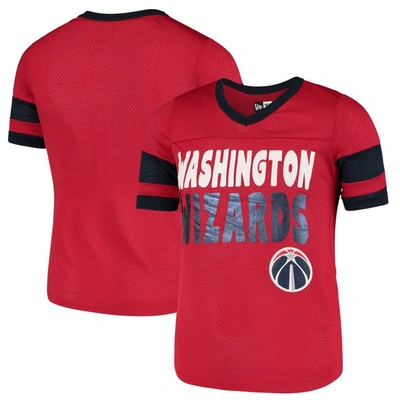 Shop New Era Girls Youth  Red Washington Wizards Mesh Jersey V-neck T-shirt