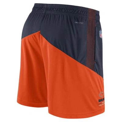 Shop Nike Navy/orange Chicago Bears Sideline Primary Lockup Performance Shorts