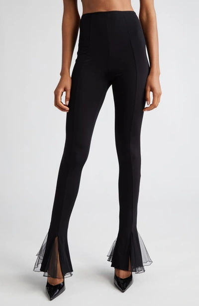 Shop Nensi Dojaka Tulle Inset Fitted Jersey Flare Trousers In Black