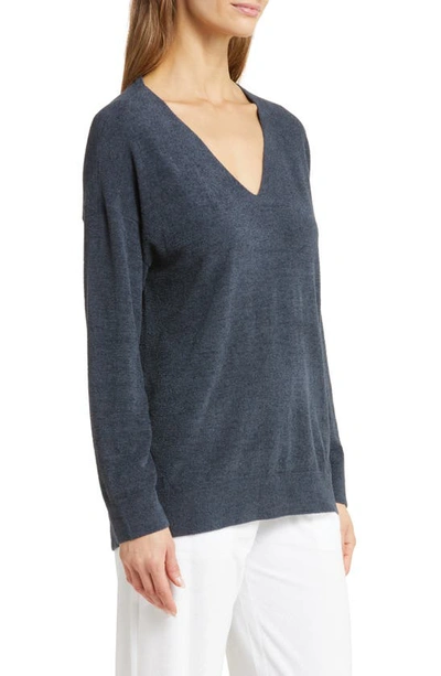 Shop Barefoot Dreams High-low Hem V-neck Pajama Pullover Sweater In Tidewater
