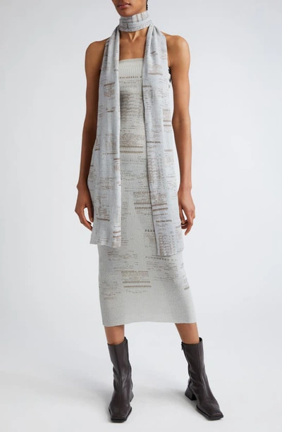 Shop Paloma Wool Mercat Receipt Print Rib Merino Wool Blend Tube Sweater Dress In Greyish Blue