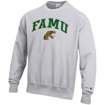Shop Champion Heathered Gray Florida A&m Rattlers Arch Over Logo Reverse Weave Pullover Sweatshirt In Heather Gray