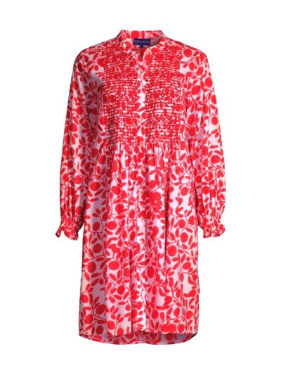 Shop Ro's Garden Women's Talia Smocked Long-sleeve Cotton Dress In Red Okari