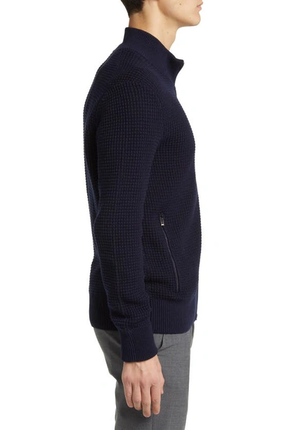 Shop Hugo Boss Mabeo Cotton & Wool Zip Cardigan In Dark Blue