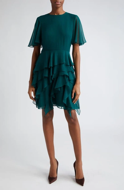 Shop Jason Wu Collection Asymmetric Ruffle Detail Silk Chiffon Dress In Seagreen