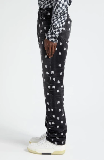 Shop Amiri Embroidered Logo Paisley Straight Leg Jeans In Black