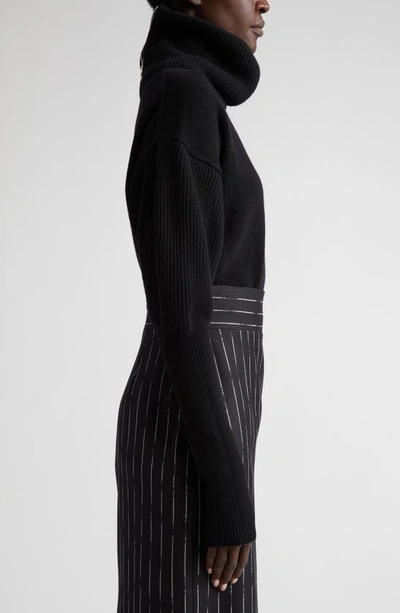 Shop Alexander Mcqueen Juliet Sleeve Crop Wool & Cashmere Turtleneck Sweater In 1000 Black