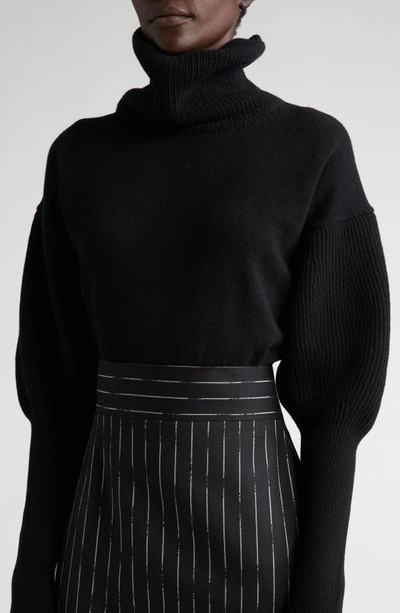 Shop Alexander Mcqueen Juliet Sleeve Crop Wool & Cashmere Turtleneck Sweater In 1000 Black