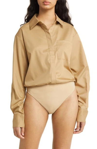 Shop Naked Wardrobe Up Top Long Sleeve Bodysuit In Nude