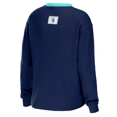 Shop Wear By Erin Andrews Deep Sea Blue Seattle Kraken Waffle Henley Long Sleeve T-shirt